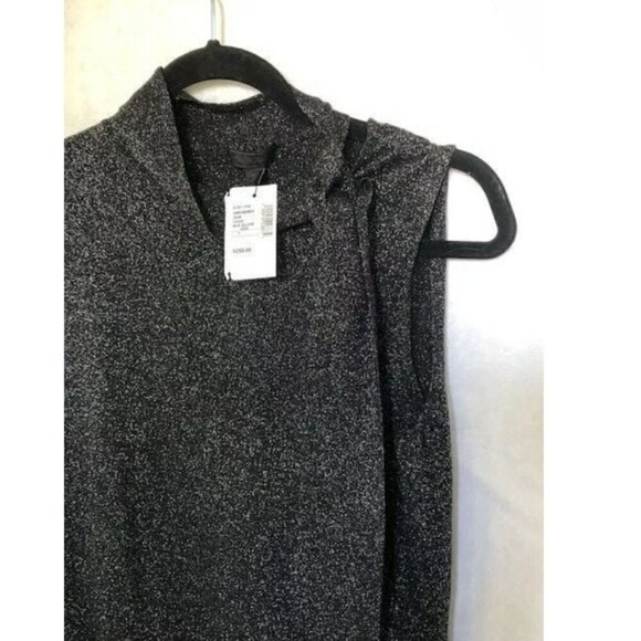 Saks Fifth Ave Sweater Tank Womens Large Black Sleeveless Mock NeckTie Metallic - Picture 4 of 7